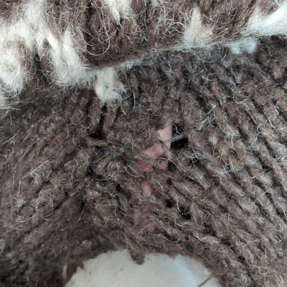 Chunky Wool Nordic Knit Sweater Brown White Fair Isle Pattern – Unisex 22.5" - Picture 2 of 8